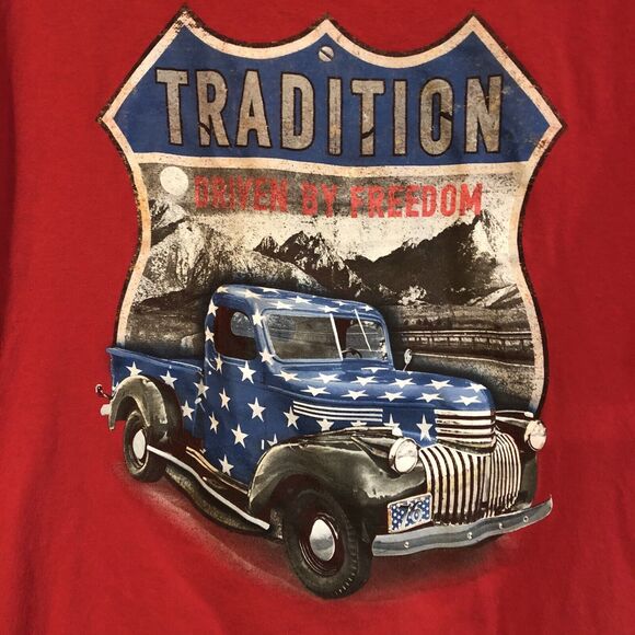 Tradition Driven By Freedom L T-Shirt Red Patriotic American Classic Truck Tee - Picture 2 of 6